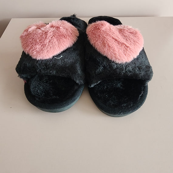 Fluffy Heart Slippers [PINK/BLACK]