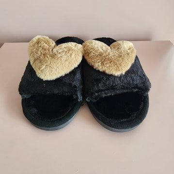 Fluffy Heart Slippers [GOLD/BLACK]