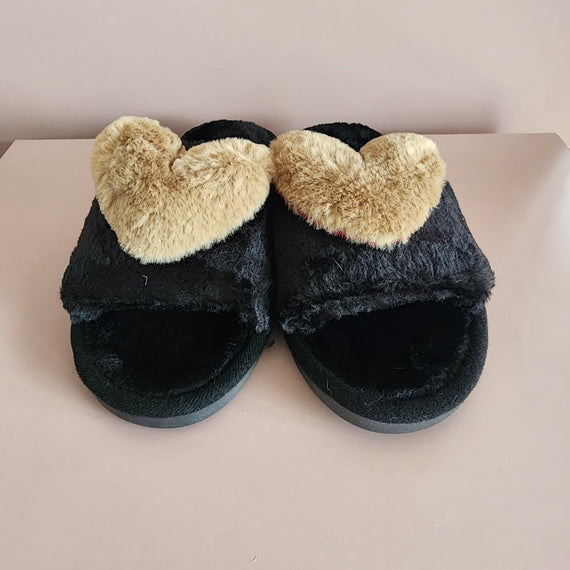 Fluffy Heart Slippers [GOLD/BLACK]