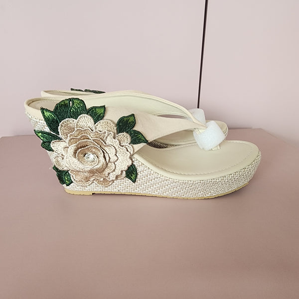 Toe Floral Sapo Wedges [BEIGE/GREEN]