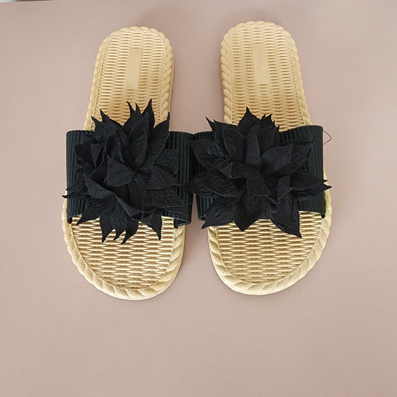 Big Flower Slippers [BLACK]