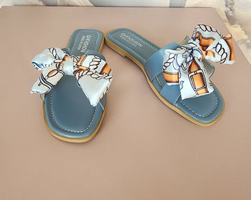 Silk Ribbon Casual Slippers [Petrol]